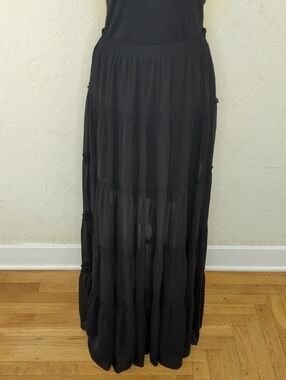 bebe Black Tiered Gauze Maxi Skirt Size Small
